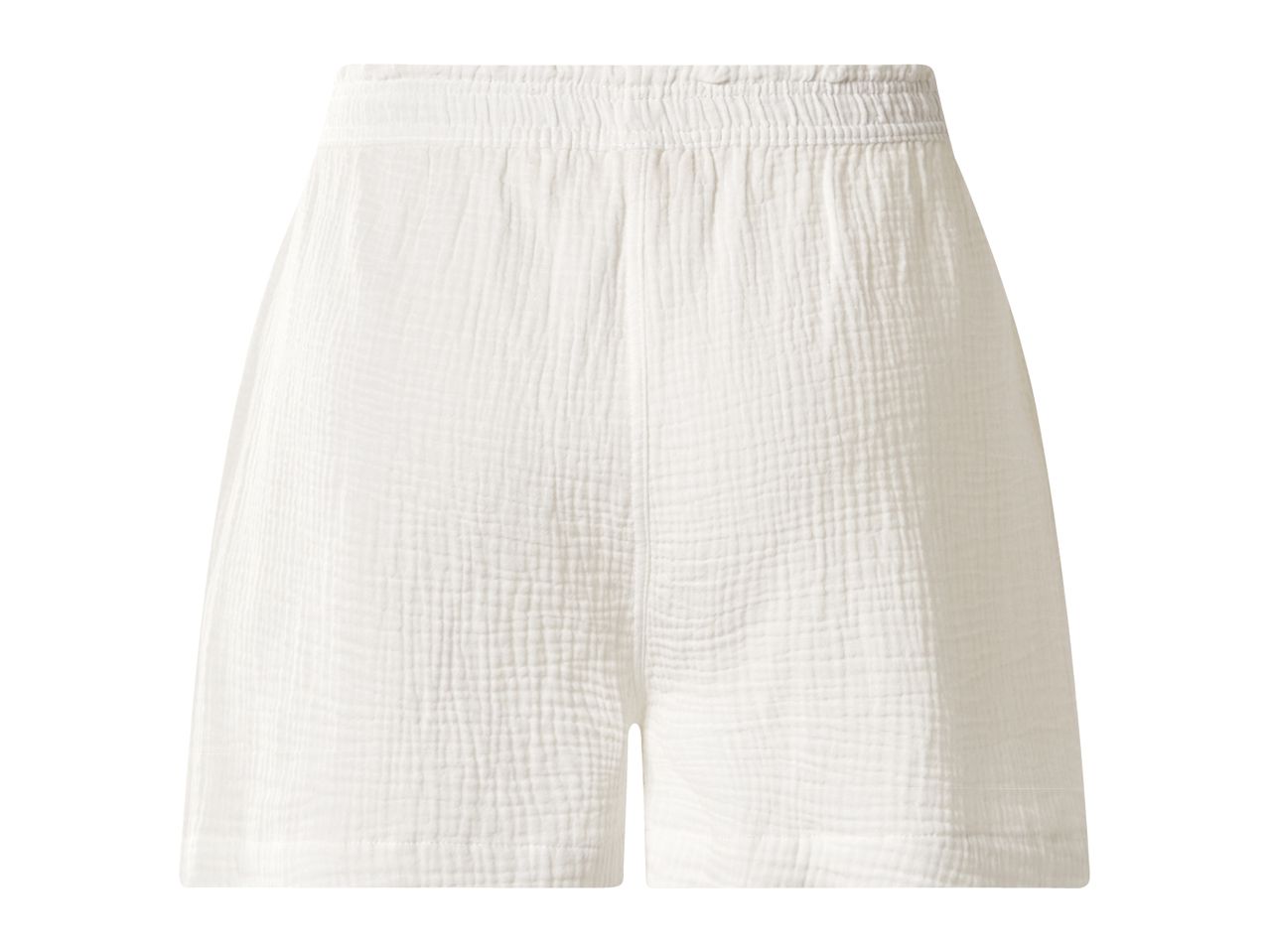 White crinkled cotton shorts with an elasticated waist