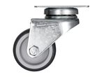 A heavy-duty swivel caster with a gray rubber wheel.