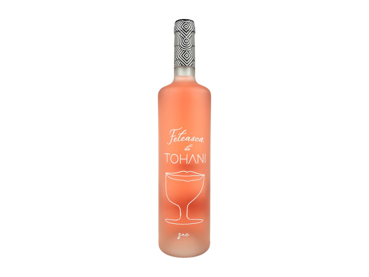 O sticlă de vin rosé.