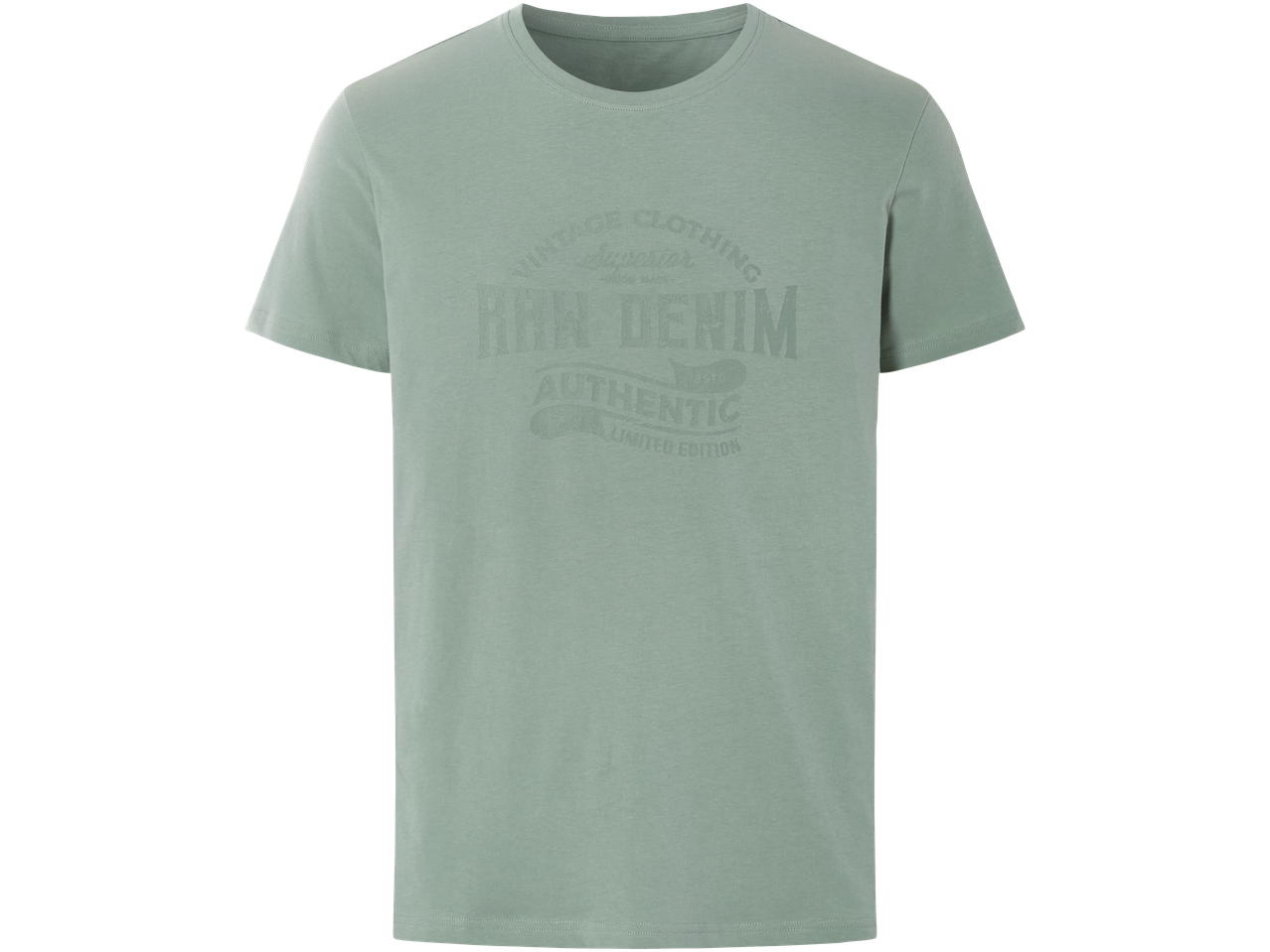 Zelena majica s logom Raw Denim, vintage stil.