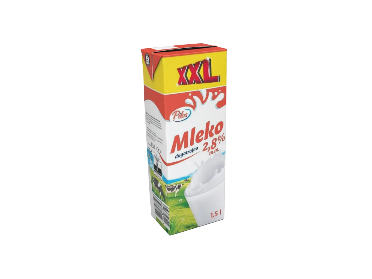 Karton mleka Pilos XXL 2,8% m.m. dugotrajno, 1,5 l