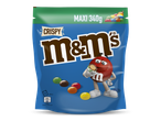 Een blauwe verpakking van knapperige chocolade-pinda's, 340g.