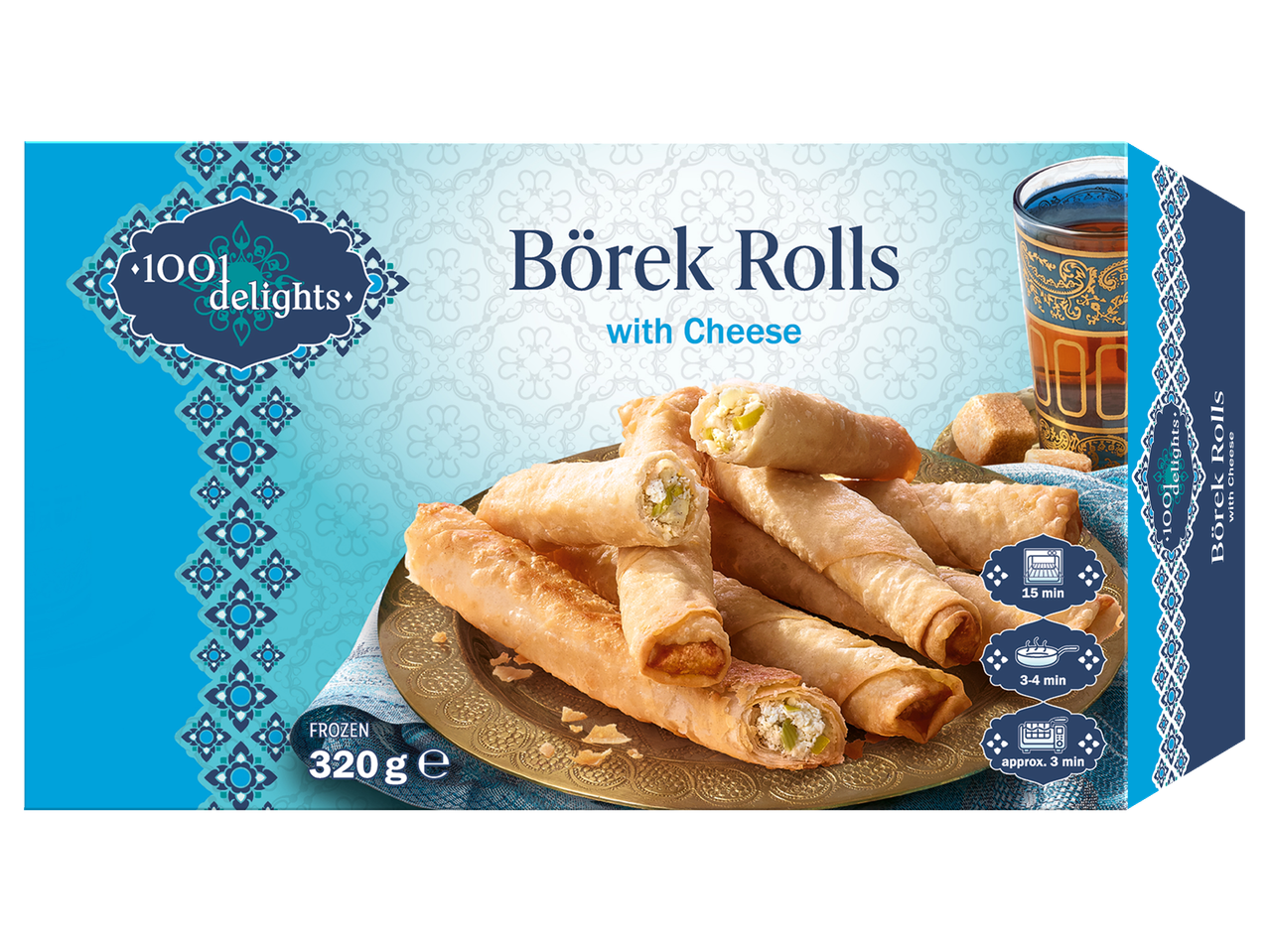 1001 Delights Börek Rolls met kaas: 320g diepvries kaasgebak.