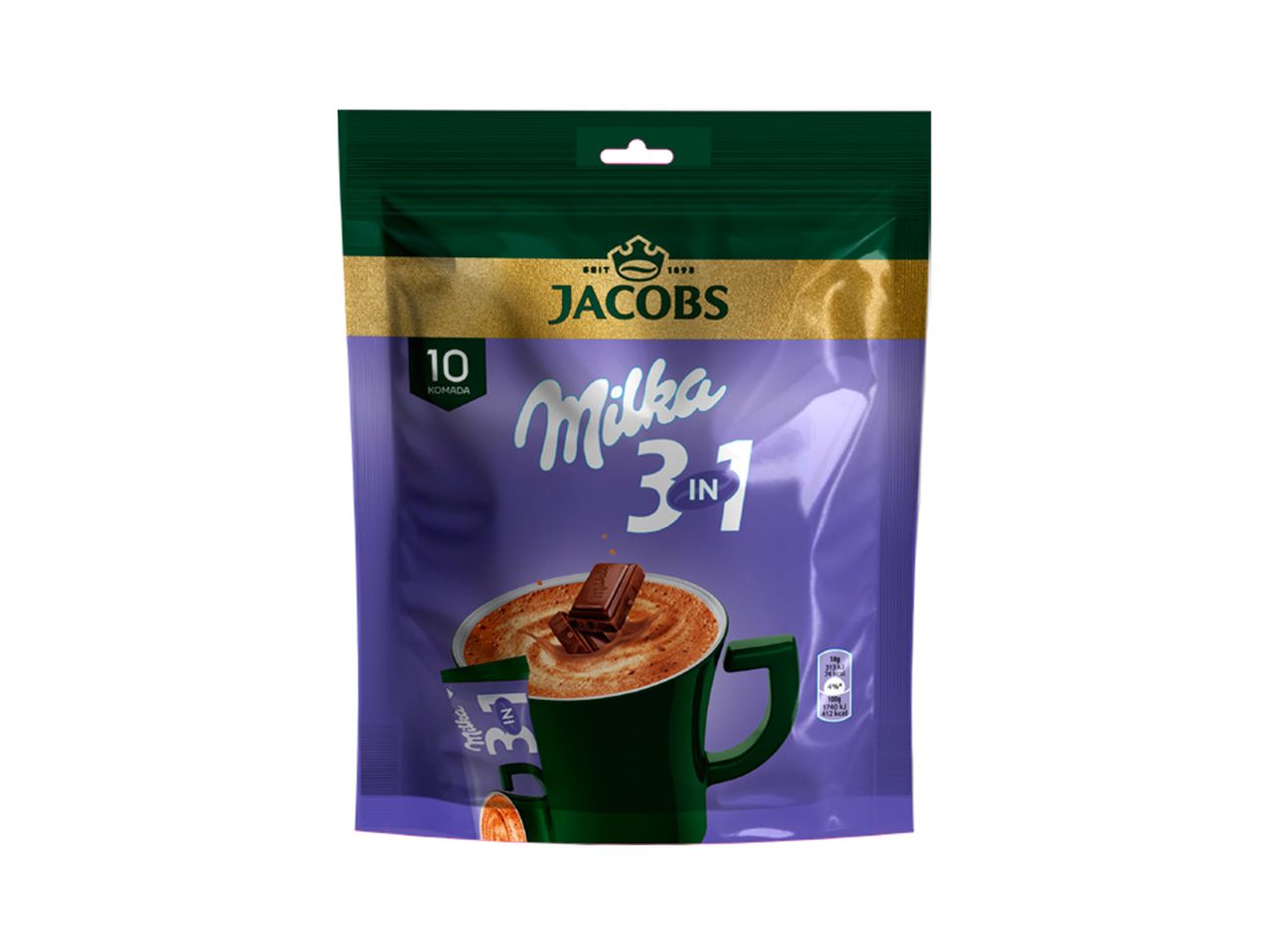 Pakovanje Jacobs Milka 3u1 čokoladnog napitka sa 10 kesica.