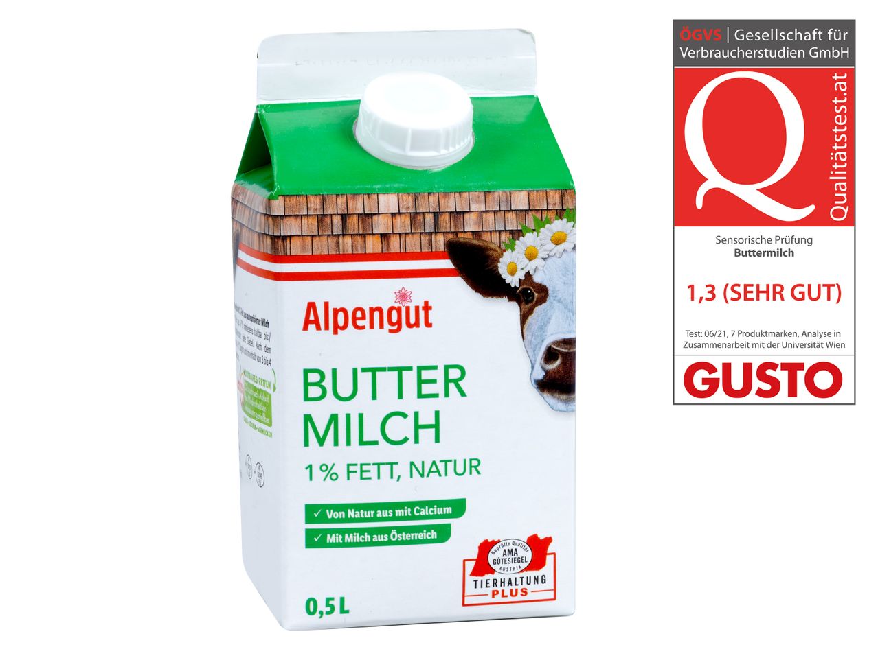 Alpengut Buttermilch 1% Fett, Natur, 0,5L.