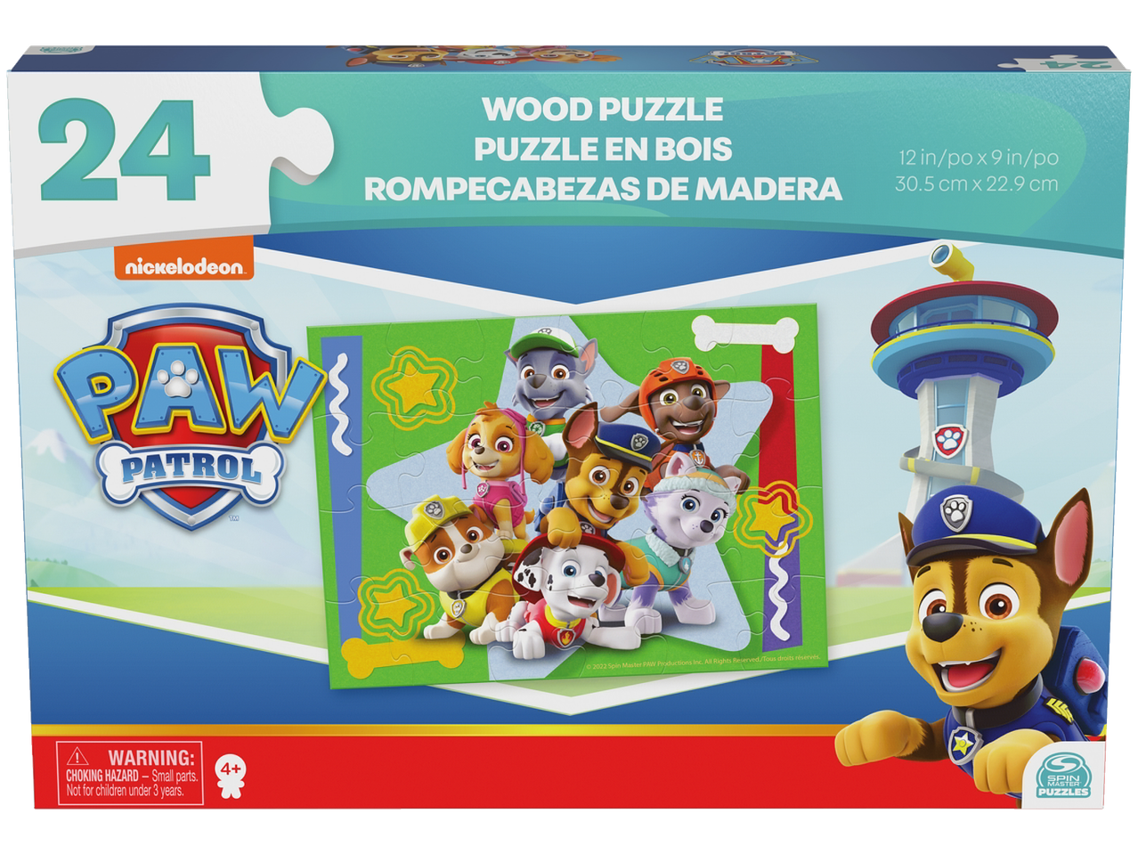 Puzzle de madeira de 24 peças da Patrulha Pata com Chase, Marshall e outros cachorros.