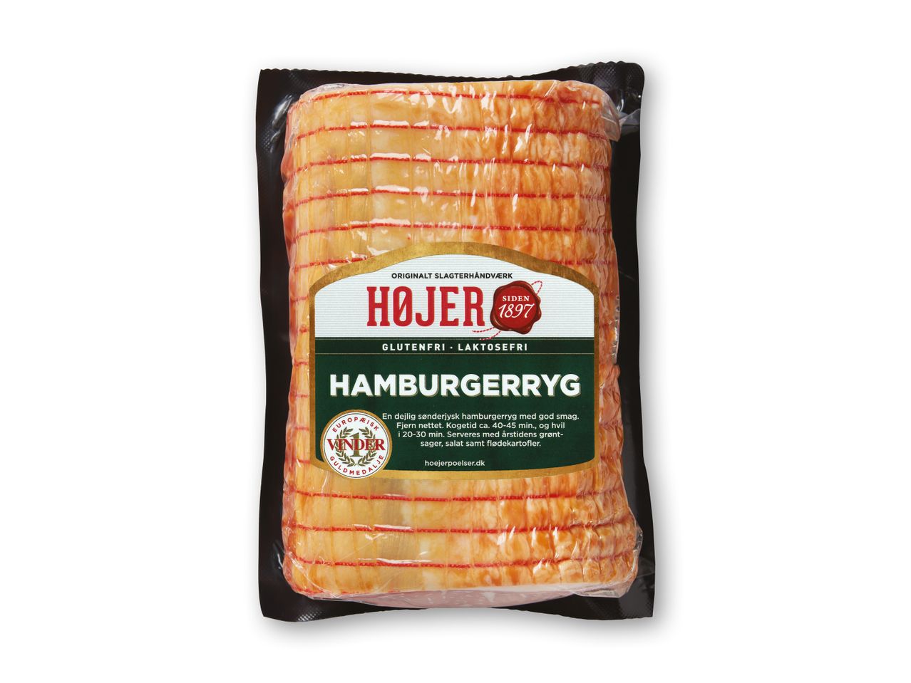 Vakuumforseglet pakke med Højers Hamburgerryg.