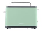 SilverCrest toaster in light green with a dark gray base and a metal handle.