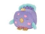 Purple plush toy with a gold crown, heart details, and a teal fluffy mane.