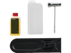 Parkside chainsaw accessories: oil, fuel container, tools, and a chain cover.