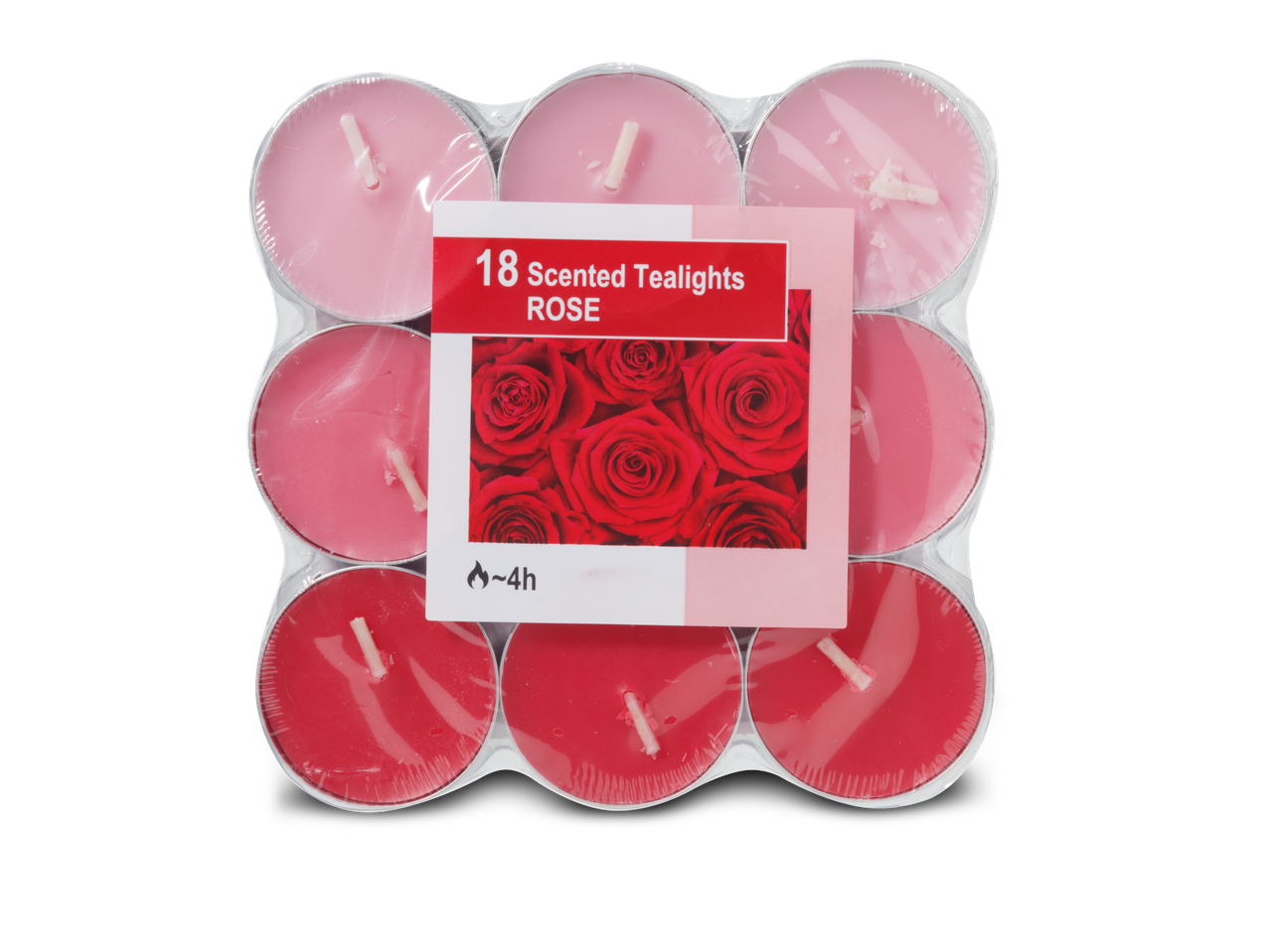 18 geurende theelichtjes met rozengeur.