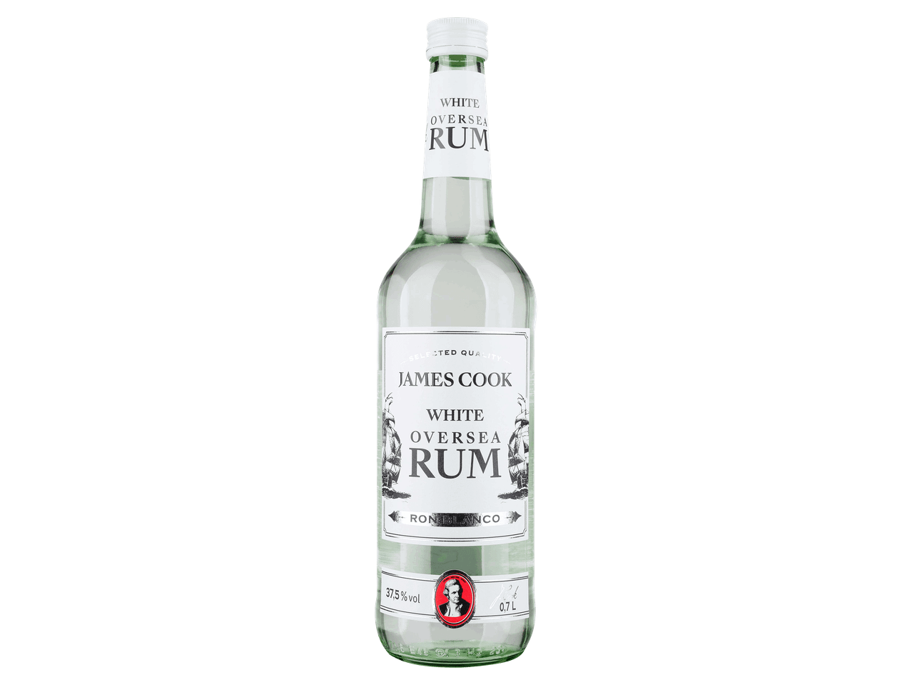Fehér tengerentúli rum 0,7 literes üvegben.