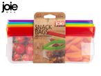 Colorful reusable snack bags with a capacity of 355ml (12 fl oz) and double zip closure.