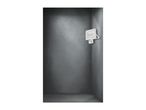 White LED floodlight with motion sensor mounted on a dark gray wall.