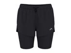 Black 2-in-1 running shorts with an elastic waistband and drawstring.