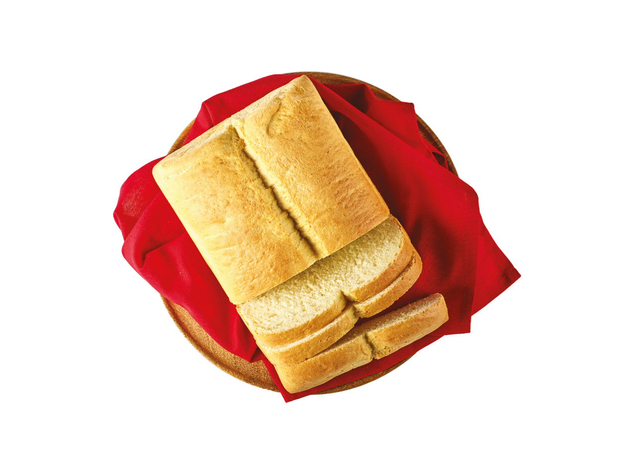 Kruh narezan na kriške u košari s crvenom krpom