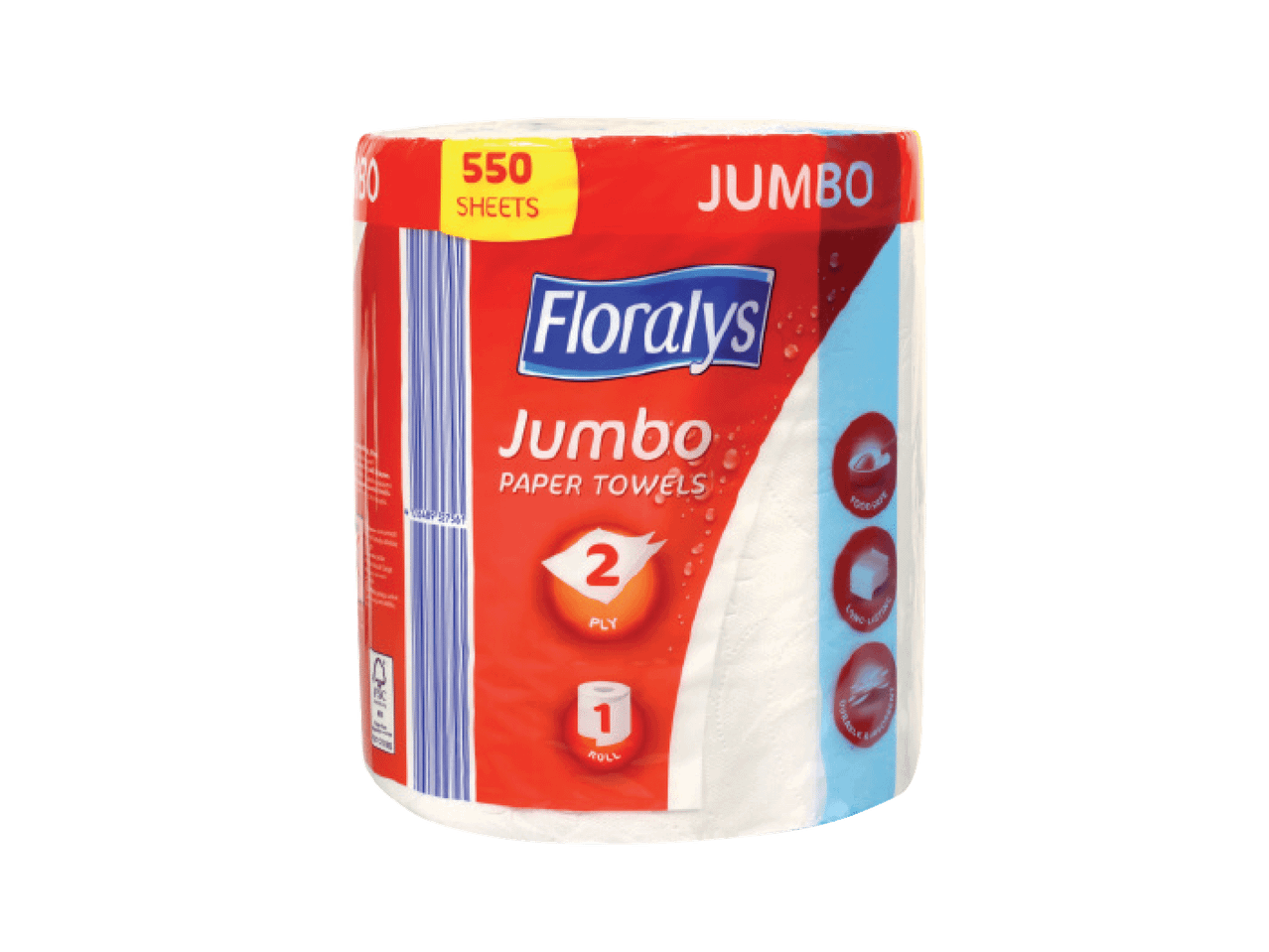 Floralys Jumbo popieriniai rankšluosčiai, 550 lapelių, 2 sluoksnių, 1 ritinys.