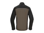 Men's black and brown softshell jacket with a reflective stripe on the back