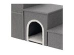 Grey fabric pet stairs with a built-in cozy cat cave