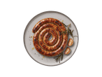 Praetud spiraalikujuline vorst rosmariini ja küüslauguga taldrikul.