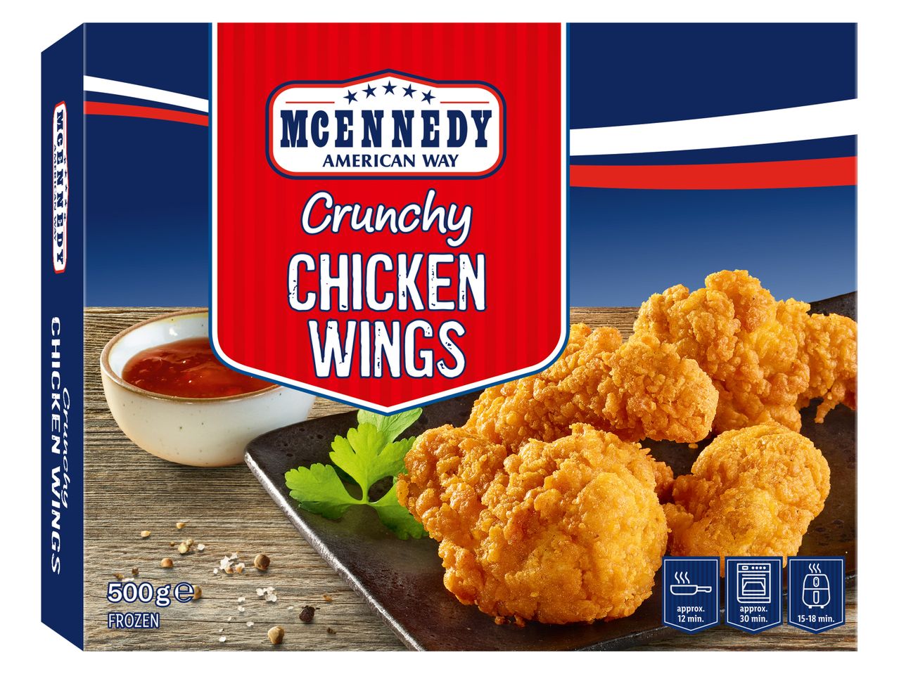 Παγωμένα τραγανά φτερούγες κοτόπουλου με σάλτσα και μαϊντανό, 500g.