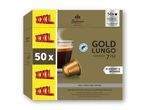 XXL-pakke med 50 aluminiumskaffekapsler, Gold Lungo, styrke 7/12, elegant og intens.