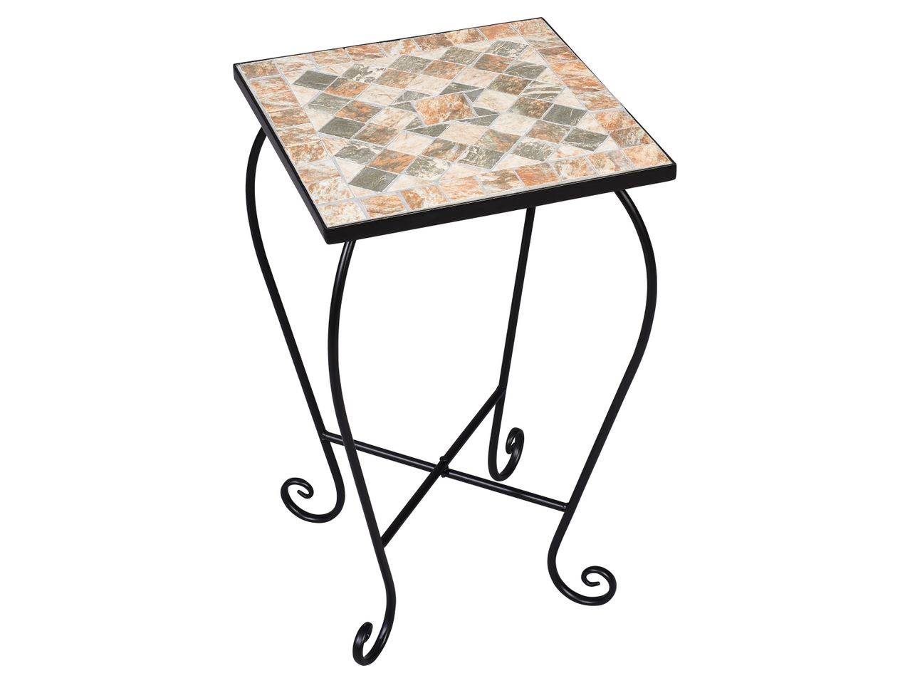 Square mosaic Garden Table stand with black wrought iron legs