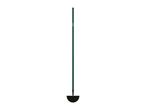 A dark green garden hoe with a black, half-moon shaped blade.