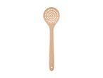 Wooden slotted spoon with a round head and small holes