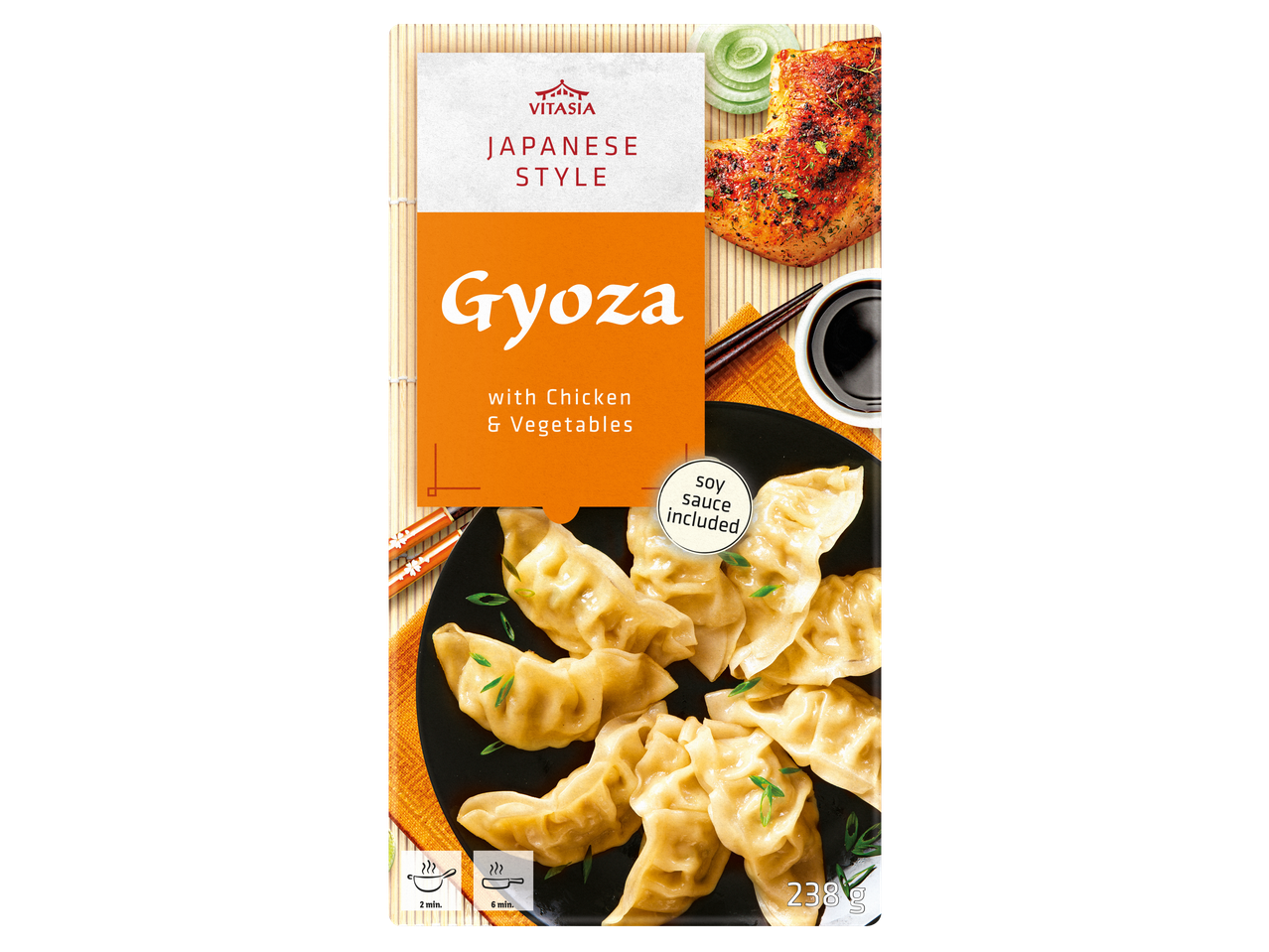 VITASIA Jaapani stiilis Gyoza pelmeenid kana ja köögiviljadega, sisaldab sojakastet.