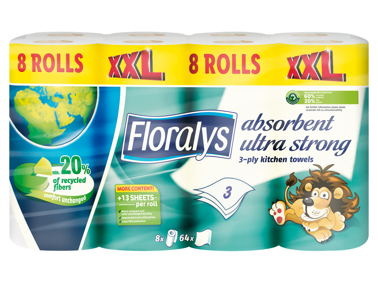 Floralys XXL ultra sterke 3-laags keukenrollen, 8 rollen.