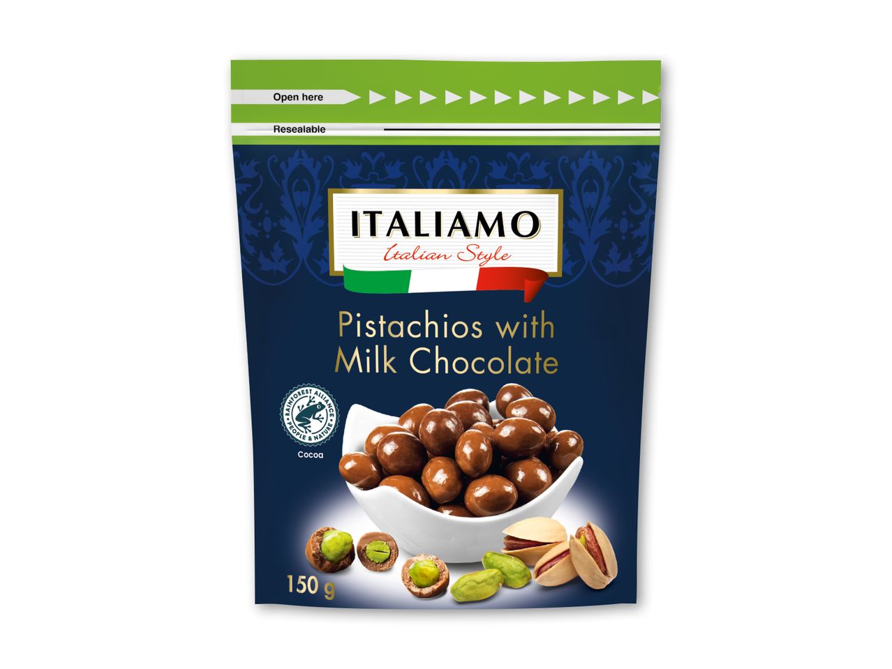 Pistacie med mælkechokolade