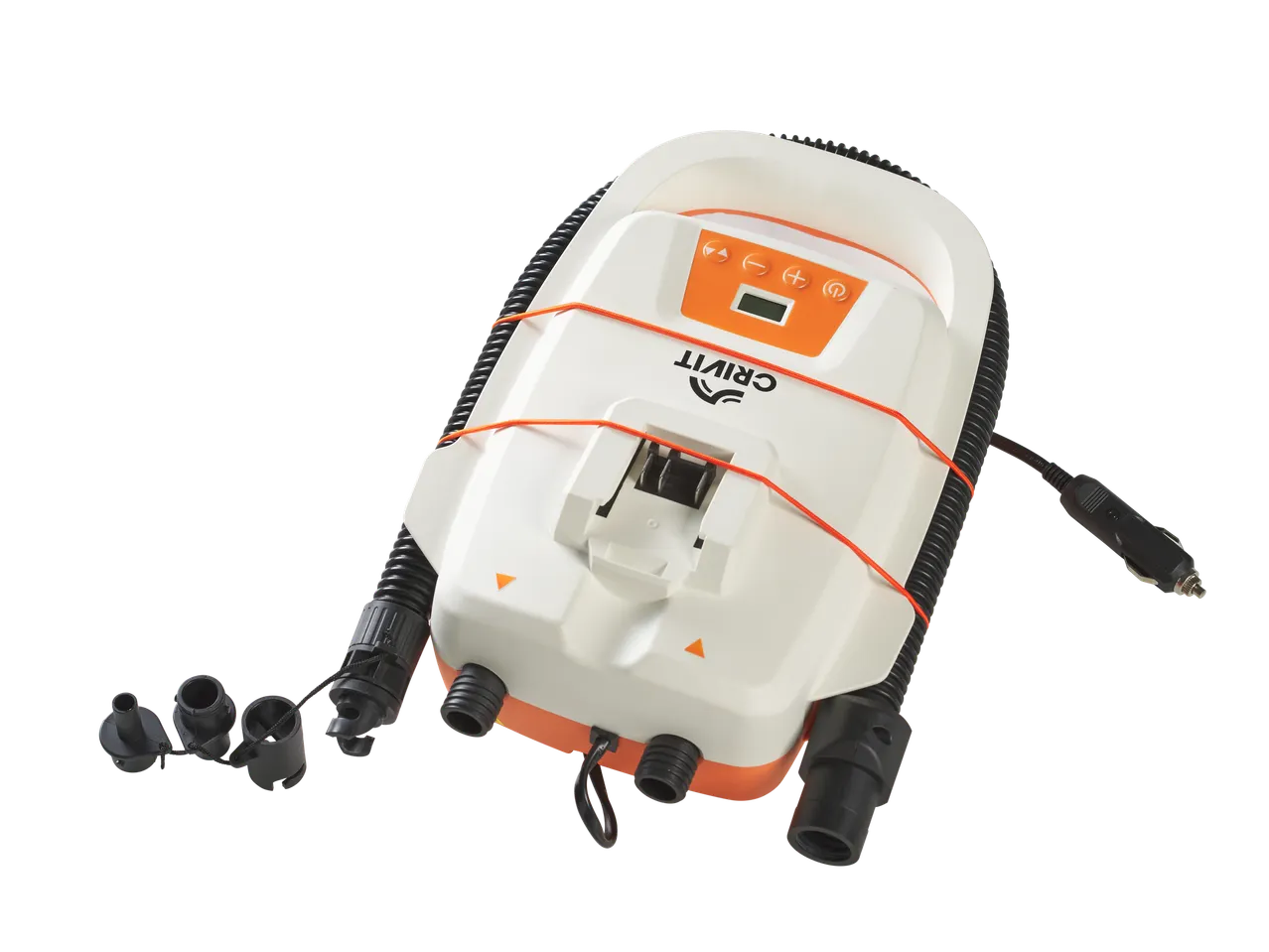 Portable electric air pump with various nozzles and a car power adapter