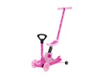 Rozā bērnu skrejritenis ar sēdekli un regulējamu stūri.
