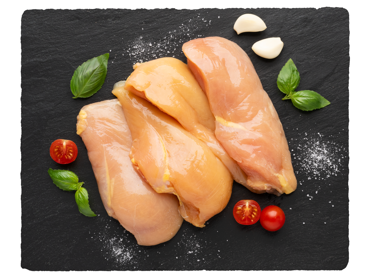 HÚSFARM Háztáji csirkemellfilé bazsalikommal, fokhagymával és koktélparadicsommal.