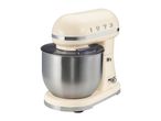 Retro-style cream stand mixer with a stainless steel bowl