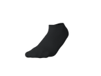 Une chaussette de sport noire, vue de côté sur un fond noir.