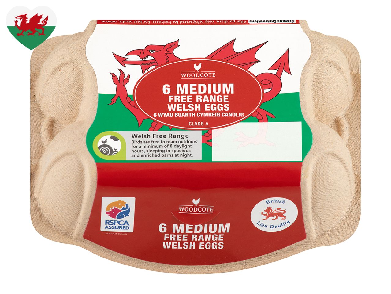 6 Woodcote medium free range Welsh eggs, RSPCA Assured.