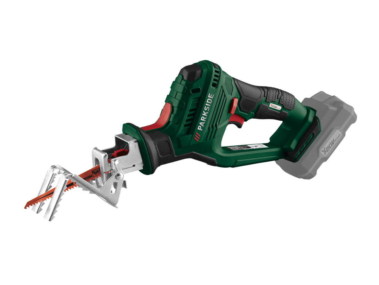 Parkside švytuoklinis pjūklas su pjūklais.