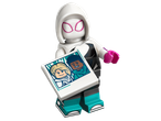 LEGO Spider-Gwen минифигурка, държаща снимка на двама души.