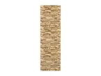 A vertical panel of stacked stone cladding in varying shades of brown and tan.