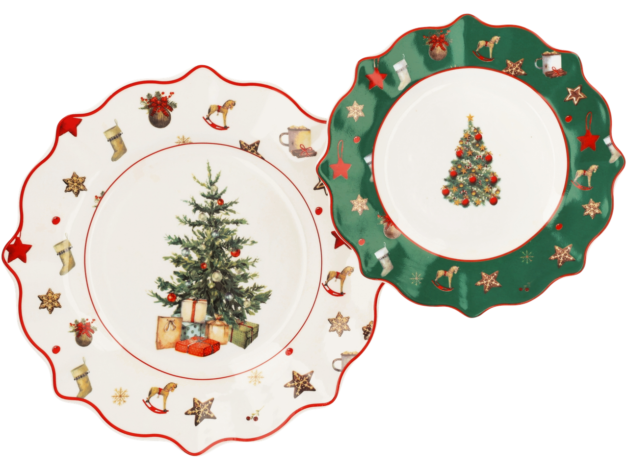 Divi Silvercrest® Ziemassvētku servēšanas šķīvji ar Ziemassvētku eglītes un dāvanu motīvu.