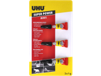 UHU Super Power Minis secondelijm, 3x1g tubes, met toepassingsvoorbeelden.