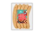 Verpakking grove worstjes met pepperoni-pizzasmaak, mozzarella en kersenpepers.