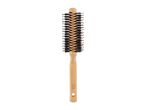 Wooden round hairbrush with black bristles