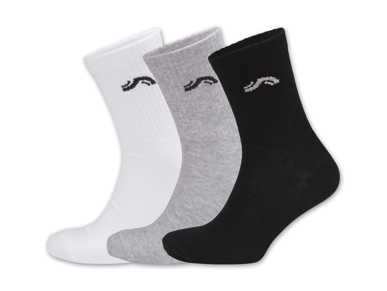 Drei Paar Socken in Weiß, Grau und Schwarz mit Logo