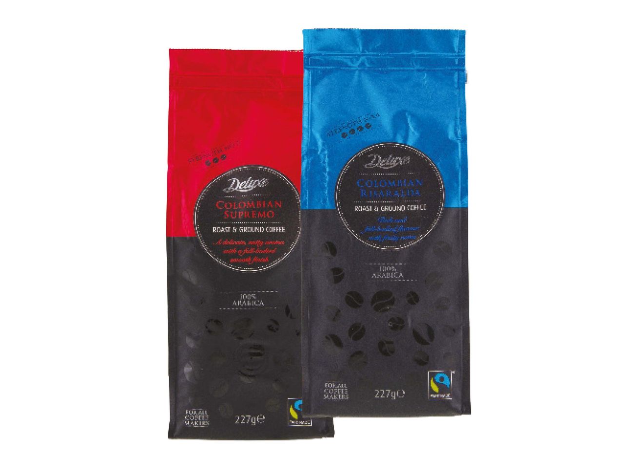 Deluxe coffee packets: Supremo and Risaralda, 100% Arabica.