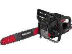 A black and red PARKSIDE PERFORMANCE® petrol chainsaw with an electric start.