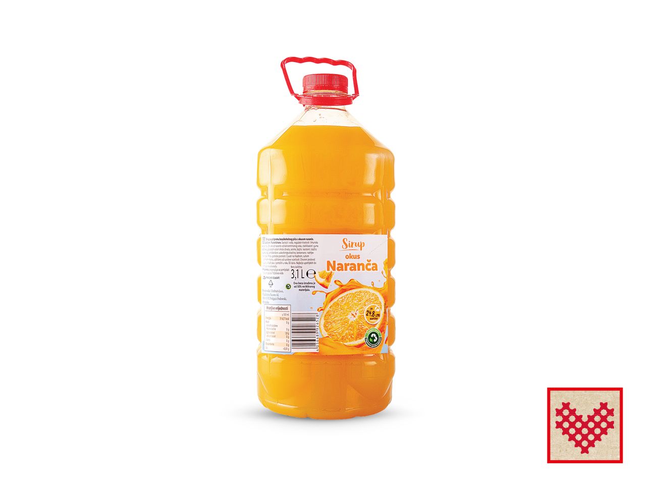 Boca od 3,1 litre narančinog sirupa Unifruit.