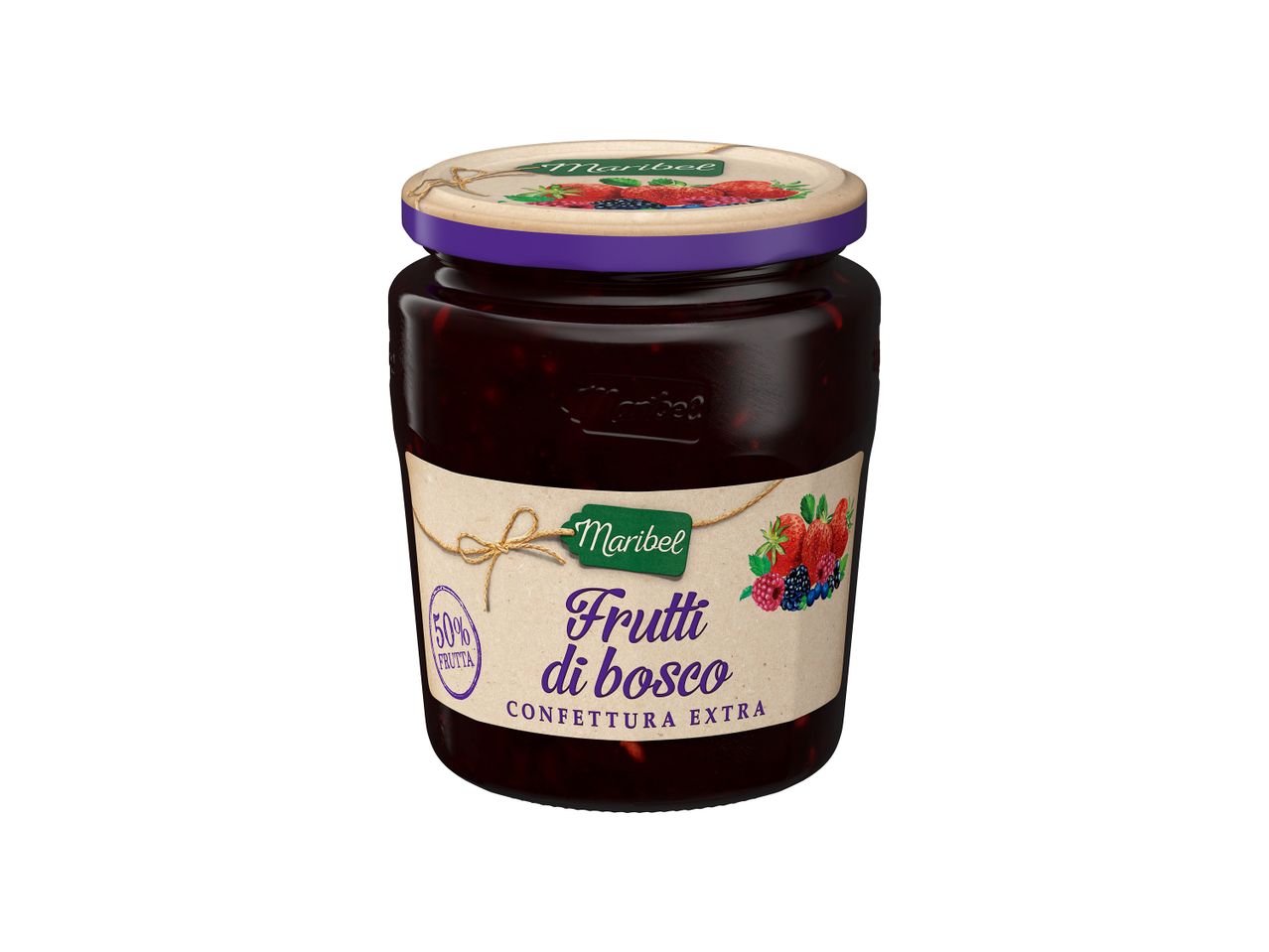 A jar of Maribel Frutti di Bosco Extra Confiture is shown.